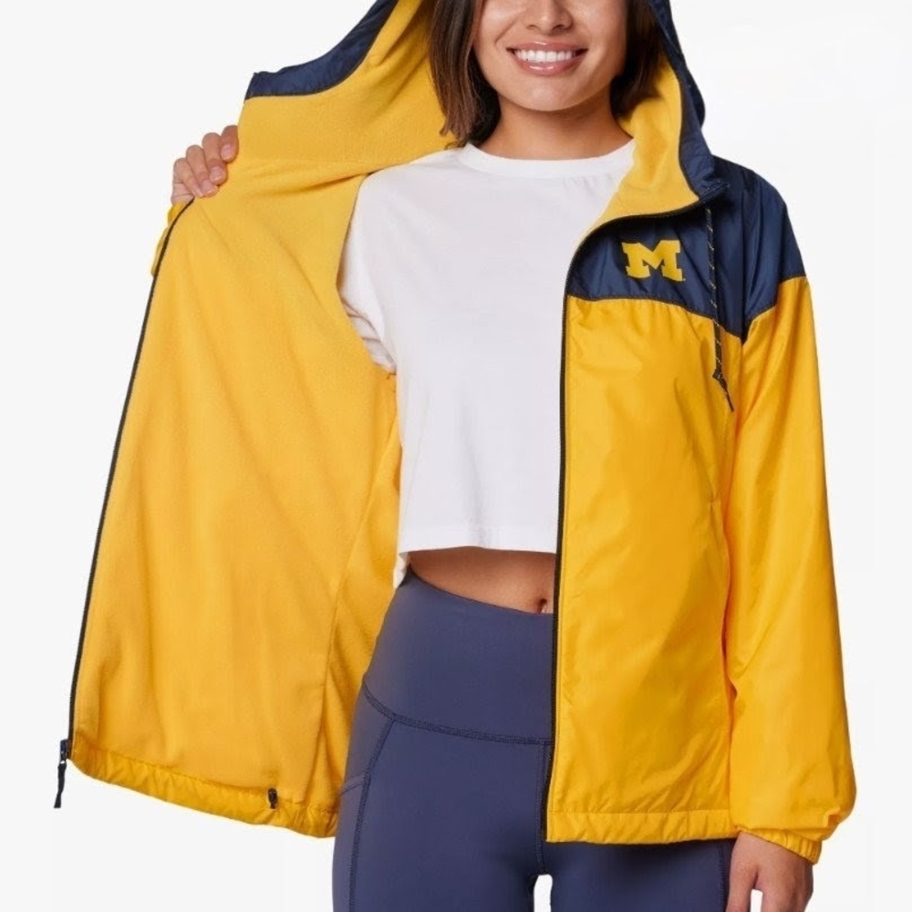 COLUMBIA University of Michigan Gold & Blue Fleece Lined Hooded Windbreaker